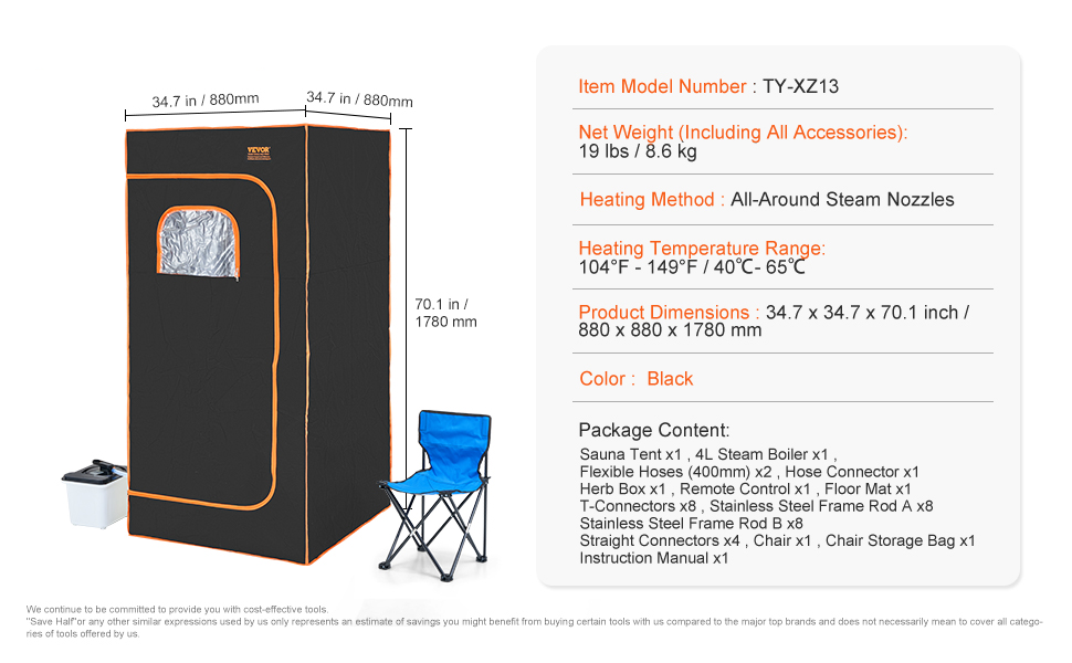 TotalBody Home Spa Sauna Tent with Visible Window & Chair – 1600W Portable Steam Therapy, Time & Temperature Remote Control, 5.10' x 2.10’ x 2.10’